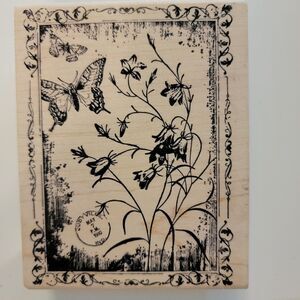 Magenta BUTTERFLY GARDEN POSTCARD Wood Mounted Rubber Stamp NEW